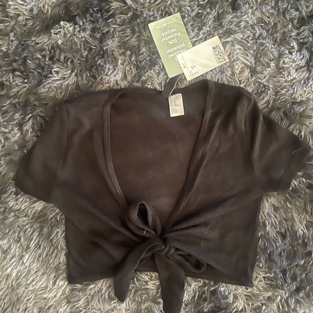 Stylish Mesh Black Tie-Front Crop Top - Size XS - NWT